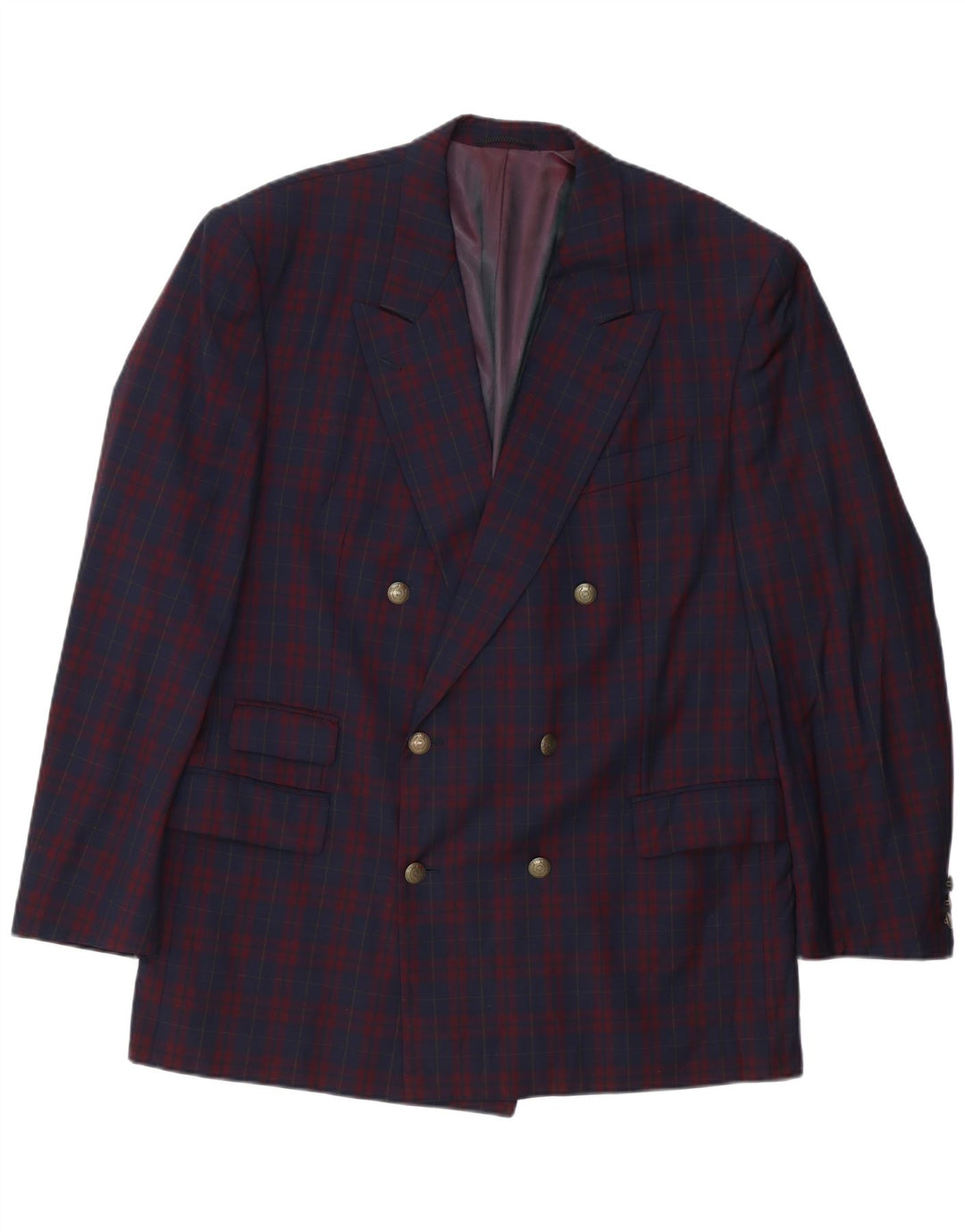 Policarpo Herre Double Breasted Blazer Jacket UK 40 Large Navy Blue Check