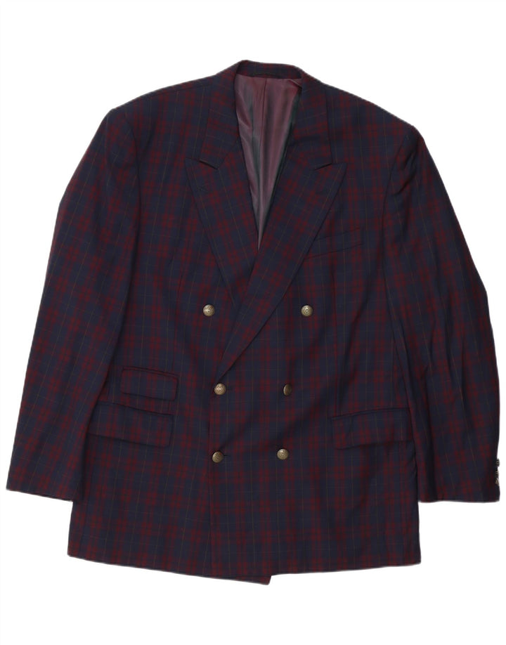 Policarpo Herre Double Breasted Blazer Jacket UK 40 Large Navy Blue Check