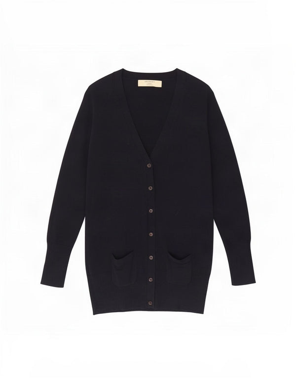 Zara Womens Longline Cardigan Sweater UK 14 Large Navy Blue Cotton