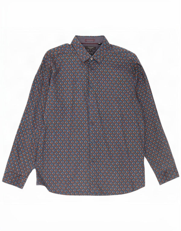 Ted Baker herreskjorte str. 6 2XL marineblå geometrisk bomuld