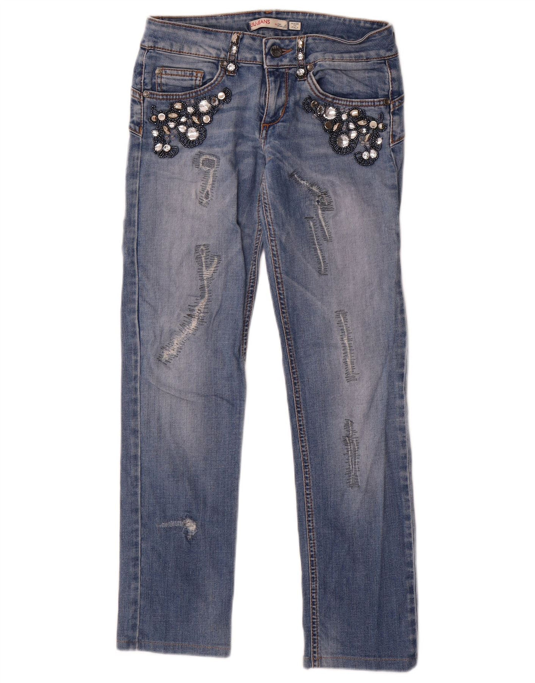 Liu Jo Dame Distressed Straight Jeans W26 L27 Blå