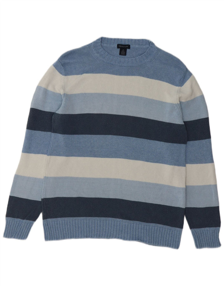 Gant herre rund hals sweater mellemblå stribet bomuld
