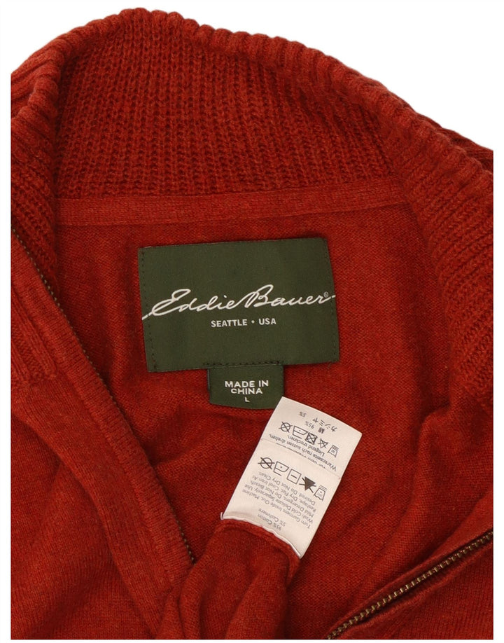 Eddie Bauer Herre Zip Neck Jumper Sweater Large Rød Bomuld