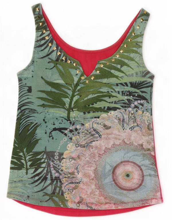 Desigual Womens Crop Vest Top UK 8 Small Multicolored Floral Bomuld