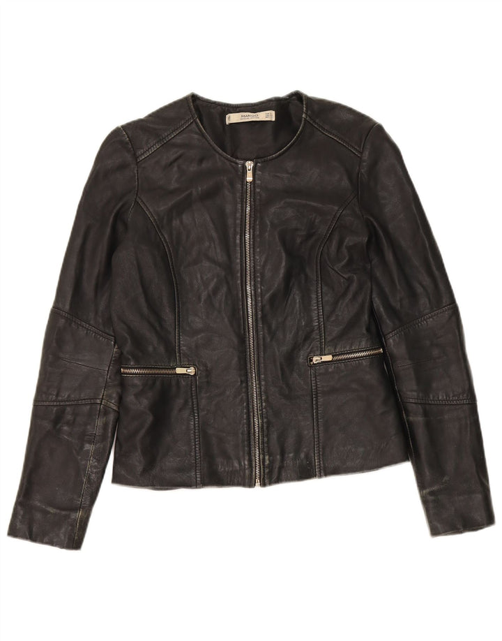 Mango Womens Crop Læderjakke UK 10 Small Black
