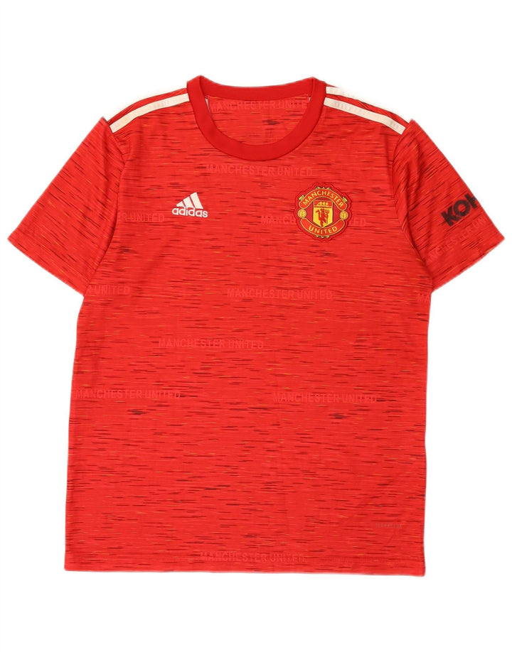 Adidas Herre Manchester United T-Shirt Top Medium Rød Flecked Polyester