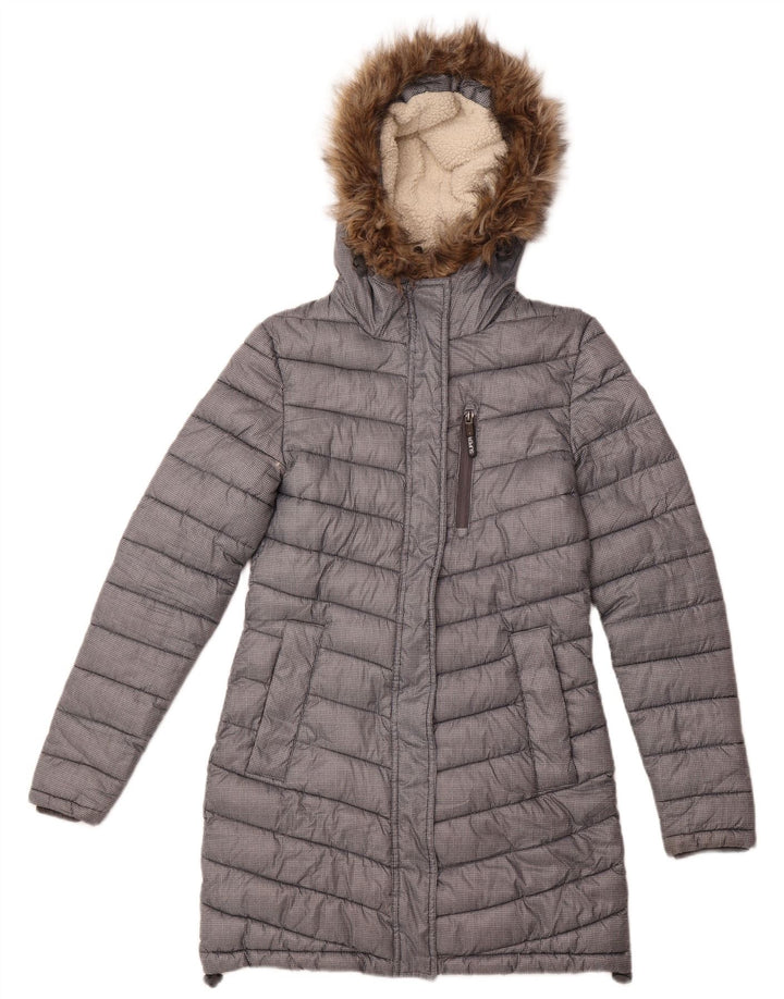SUPERDRY Womens Hooded Padded Coat UK 10 Small Grey Polyester