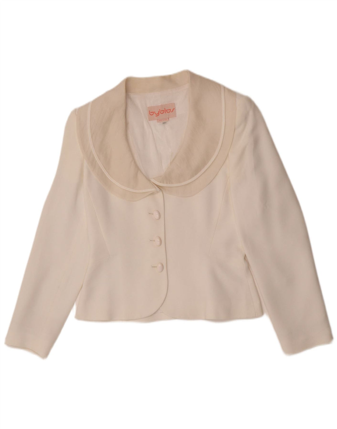 Byblos Dame 3 Button Blazer Jacket IT 42 Medium White Acetate
