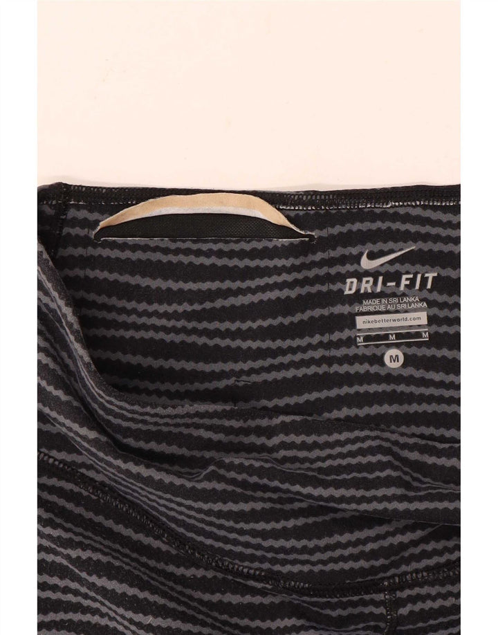 Nike Dame Dri Fit Leggings UK 14 Medium Sort Stribet