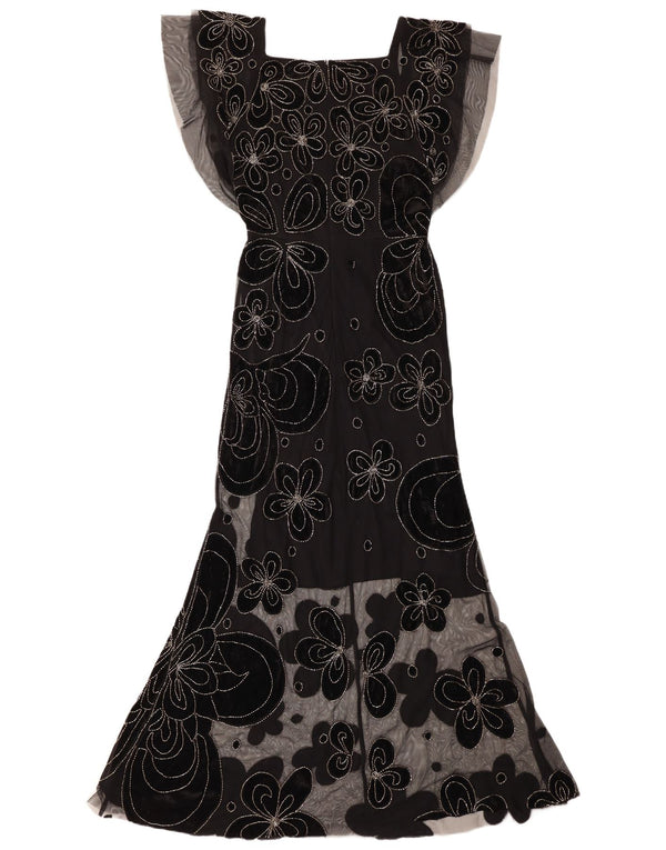 Virgos Lounge Dame Maxi Dress UK 8 Small Black Floral Polyester
