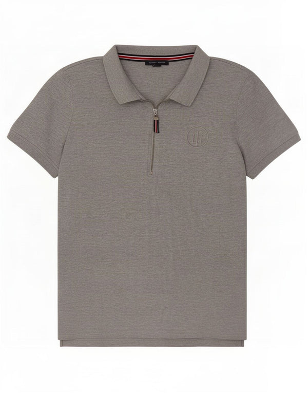 Tommy Hilfiger Dame Polo Shirt UK 14 Medium Grey Flecked Bomuld