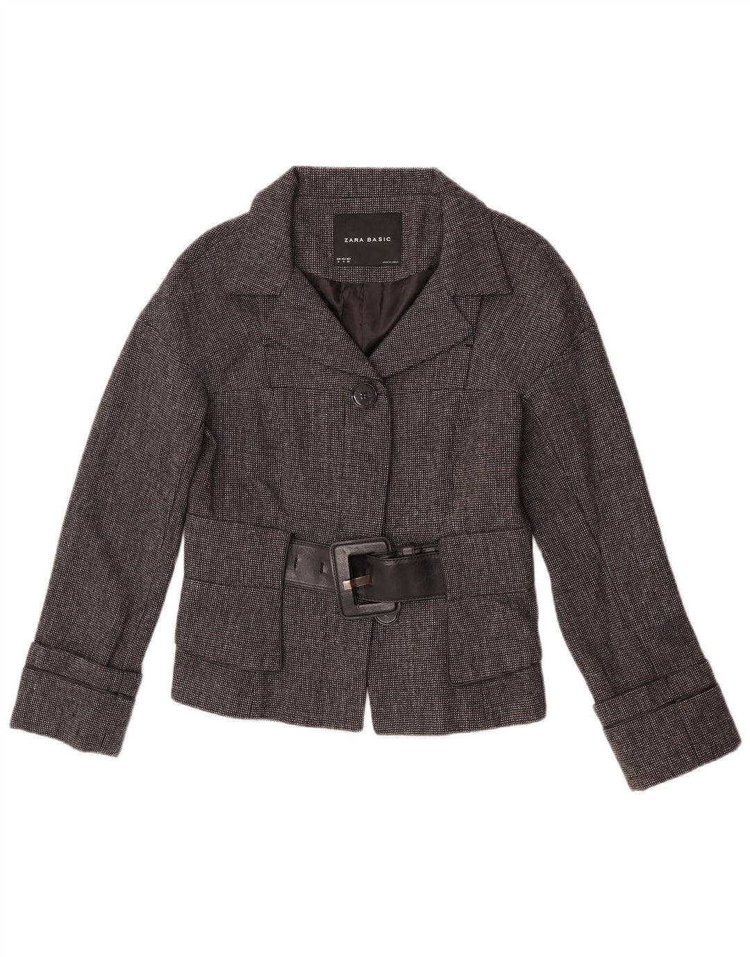 Zara Dame 2 Button Blazer Jacket UK 12 Medium Grey Herringbone