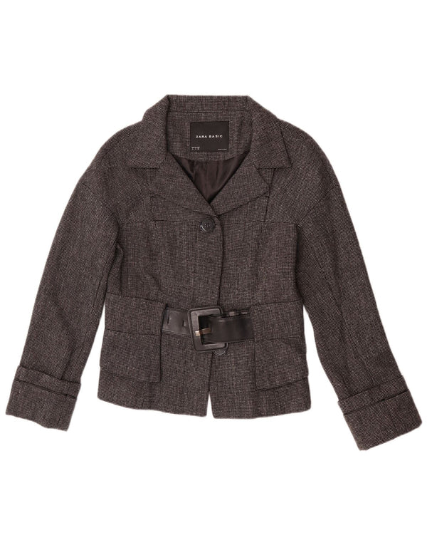 Zara Dame 2 Button Blazer Jacket UK 12 Medium Grey Herringbone