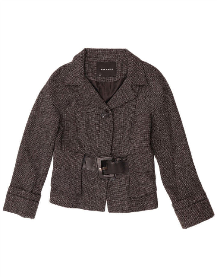 Zara Dame 2 Button Blazer Jacket UK 12 Medium Grey Herringbone