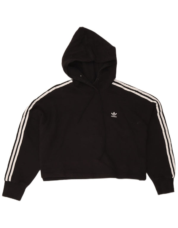 Adidas Dame Crop Oversized Hoodie Jumper UK 20/22 XL Sort Bomuld