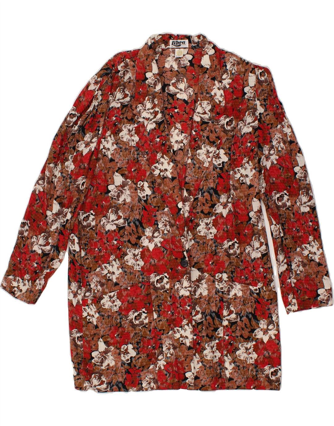 LIBRA Womens Longline 1 Button Blazer Jacket UK 14 Large Brown Floral Vintage Libra and Second-Hand Libra from Messina Hembry 