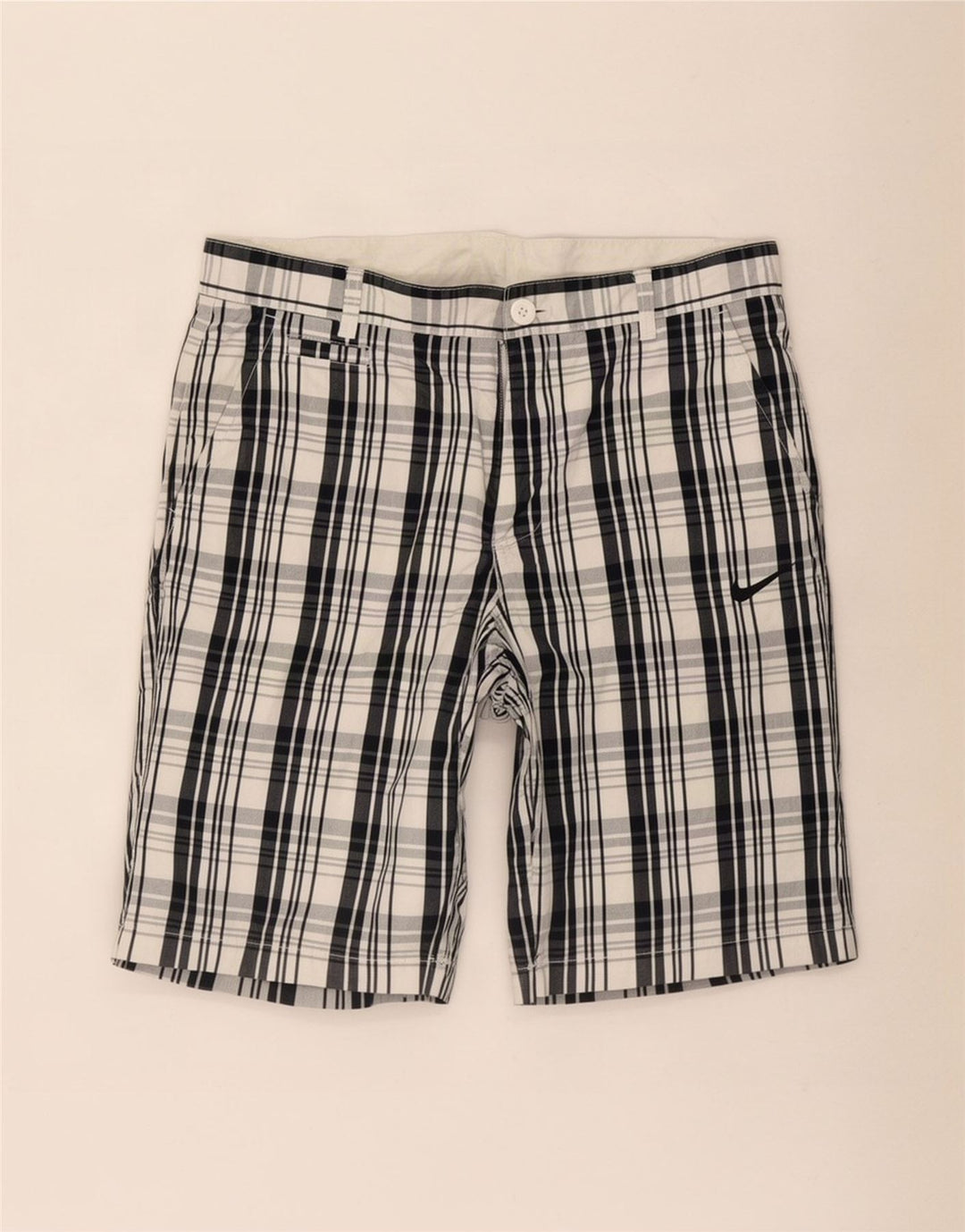 Nike Herre Chino Shorts Medium W32 Blå Plaid Bomuld