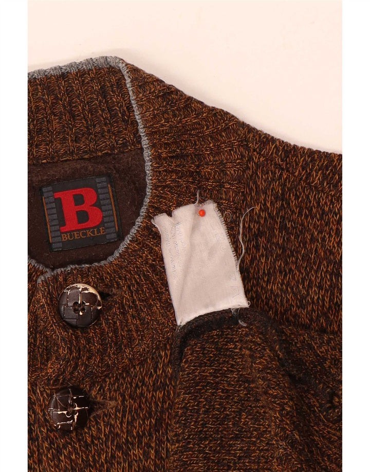 Bueckle Herre Cardigan Sweater Stor brun Flecked Uld