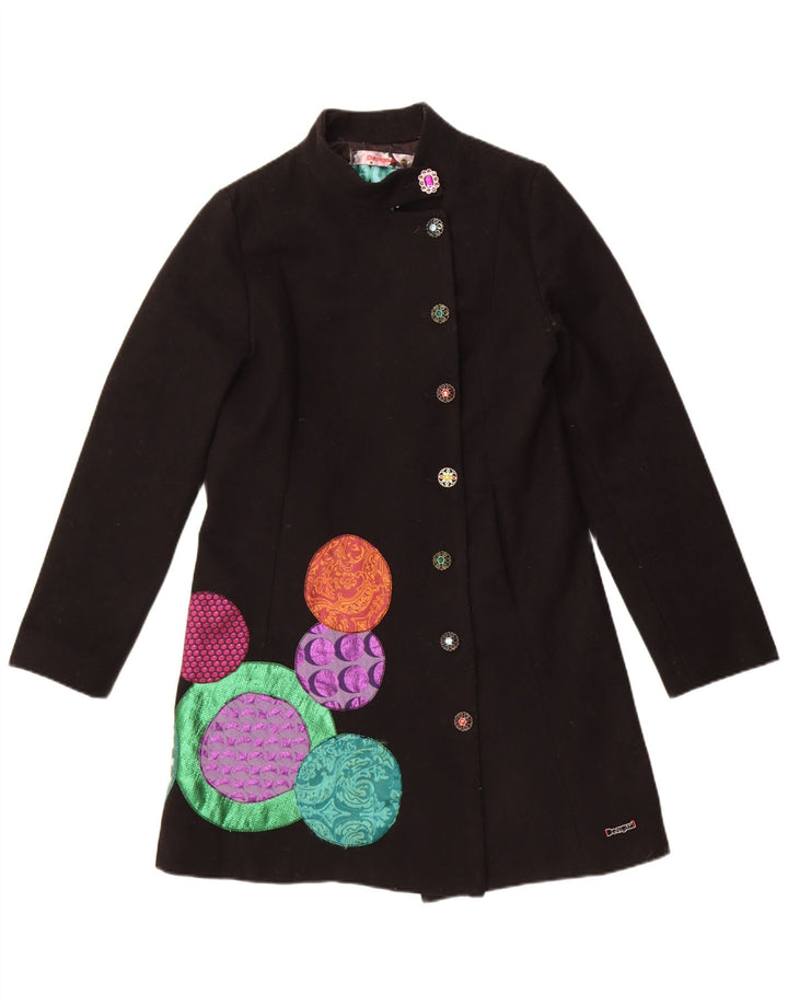 Desigual Dame Grafisk Overfrakke EU 40 Medium Sort Geometrisk Uld