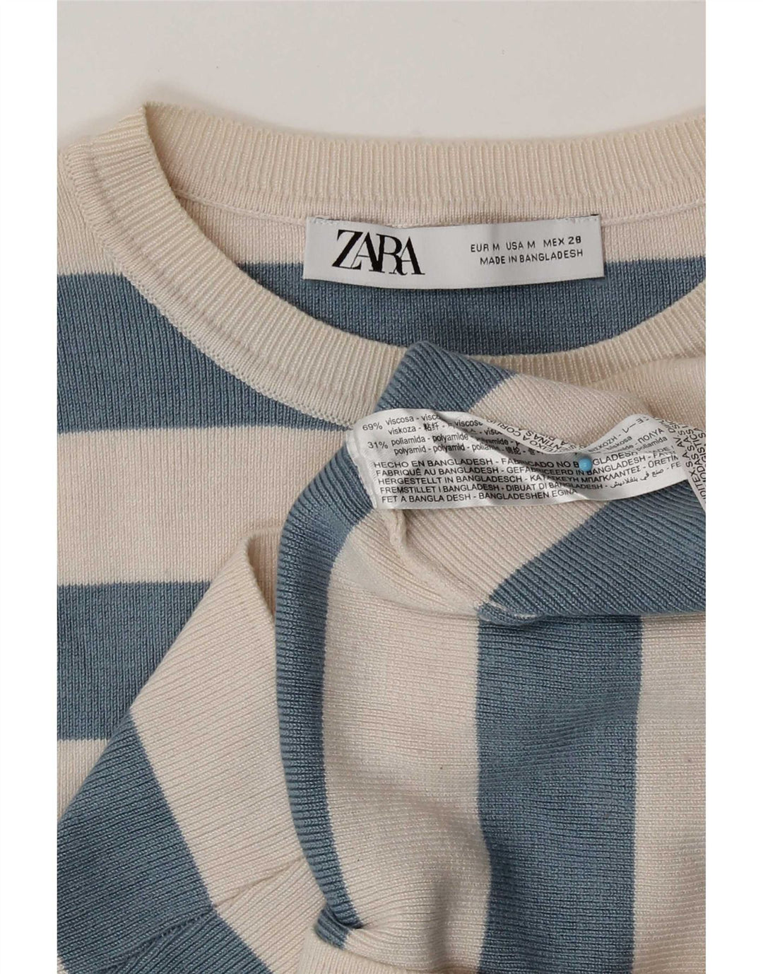 Zara Womens Crop Top UK 12 Medium Beige Stribet Viscose