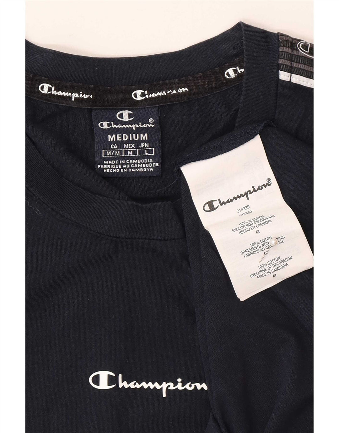 Champion Herre grafisk T-shirt Top Medium Marineblå Bomuld
