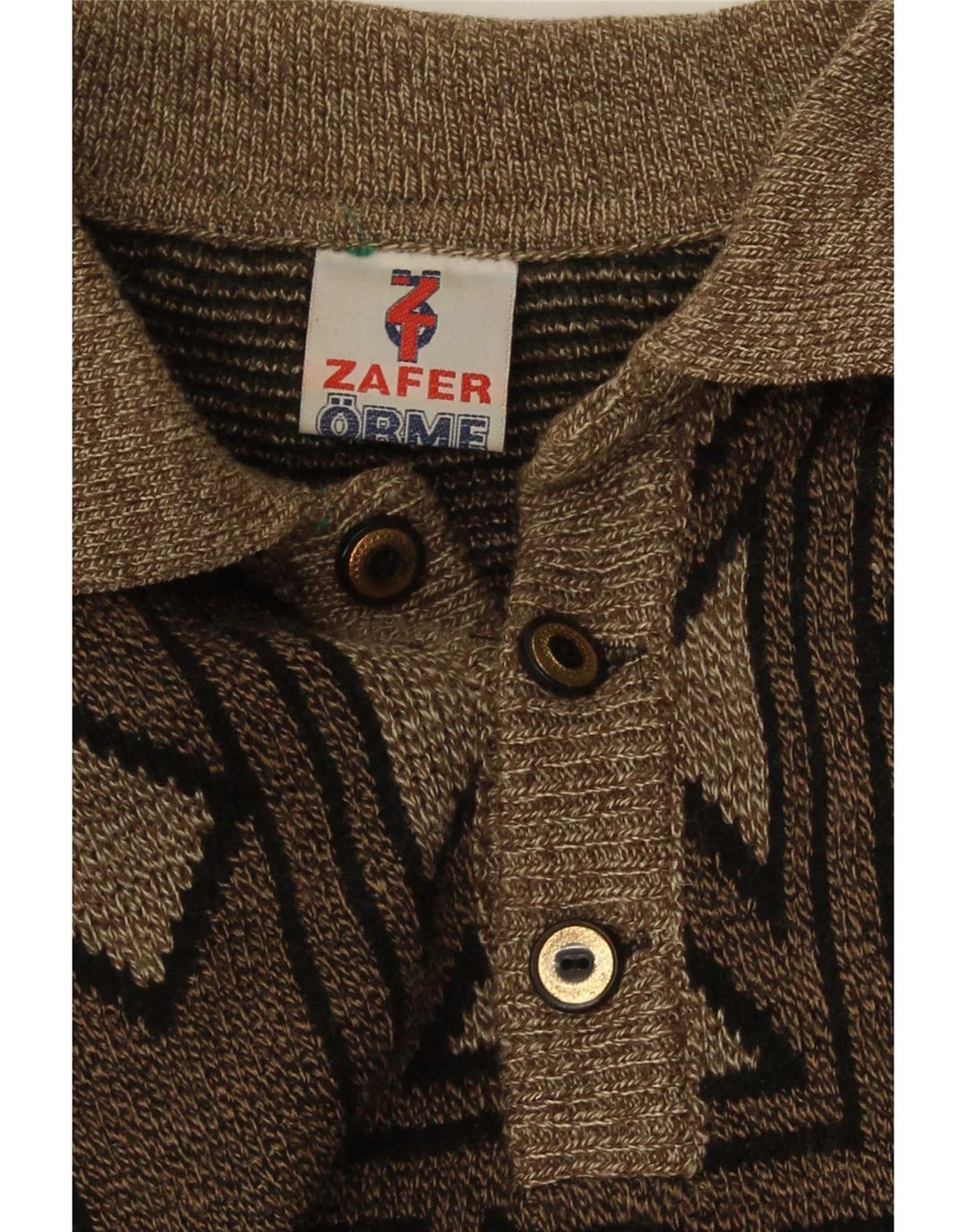 Vintage herre polo hals sweater medium brun geometrisk