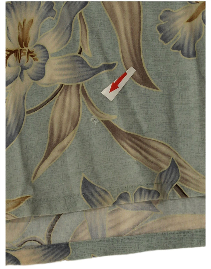 Vintage kortærmet skjorte til mænd Large Blue Floral Rayon