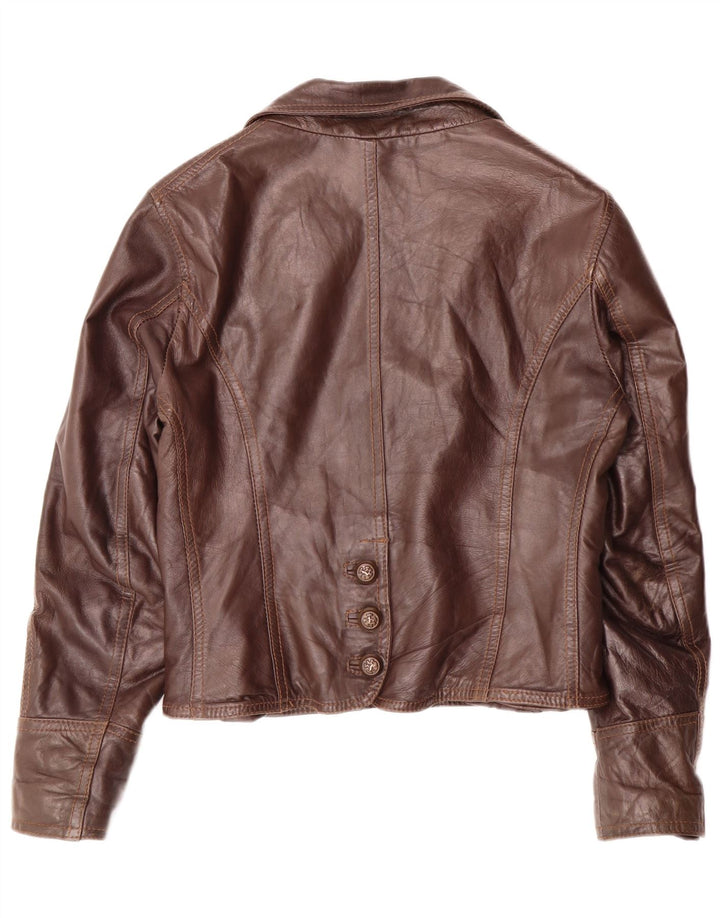 Sandro Ferrone Dame Crop Læderjakke UK 18 XL Brun