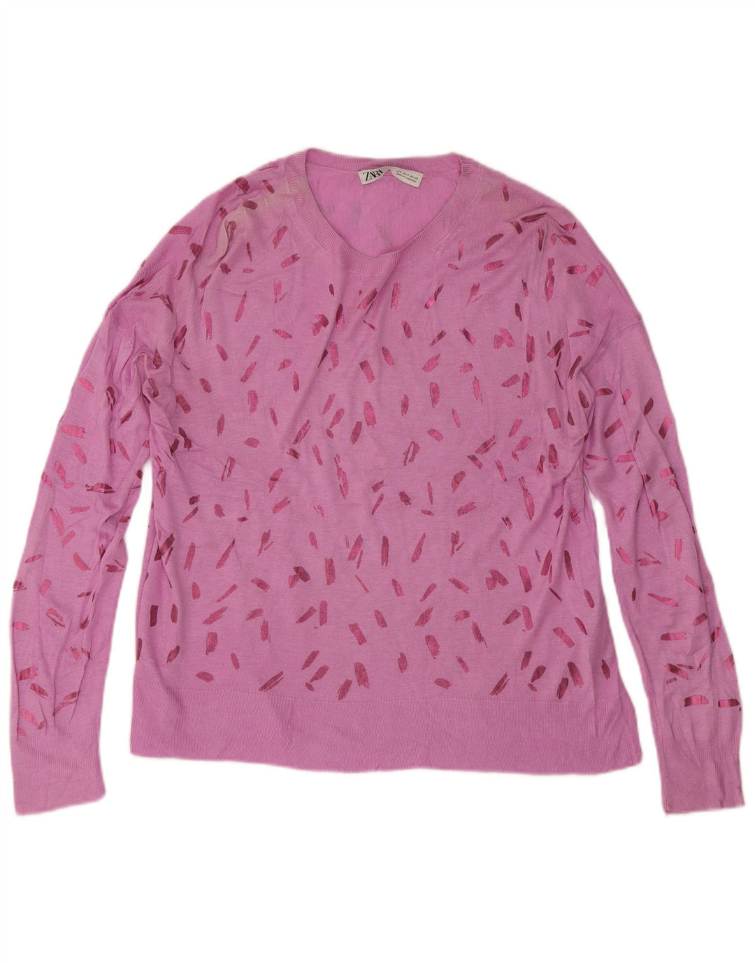 Zara Kvinders abstrakt mønster Boat Neck Jumper Sweater UK 10 Small Pink
