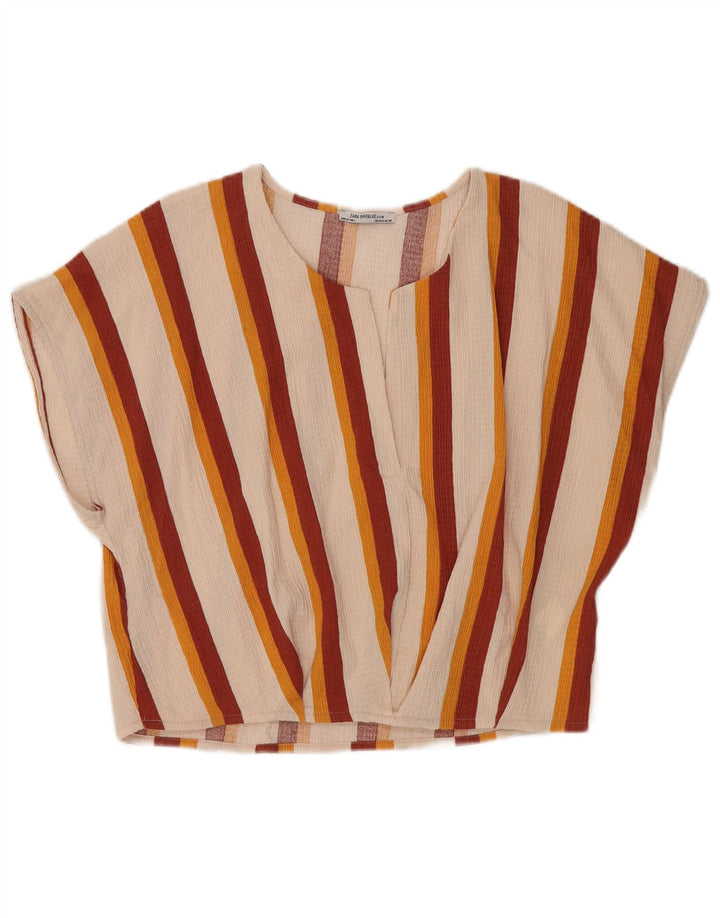 Zara Trafaluc Bluse Top UK 14 Stor Off White Stribet polyester