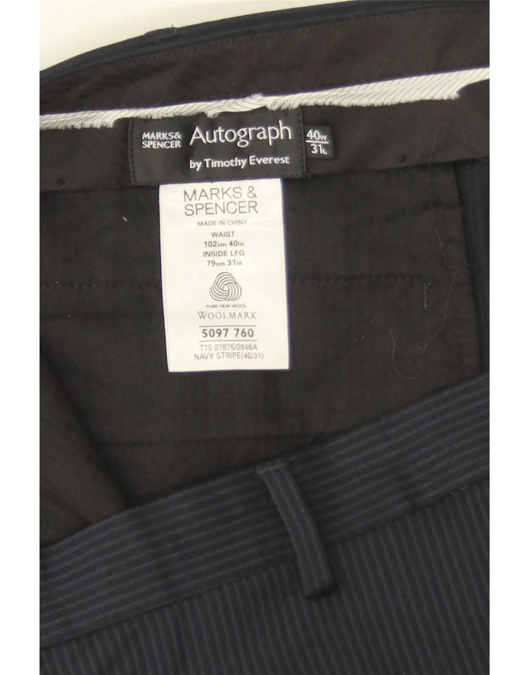Marks & Spencer Herre Autograph Suit Bukser W40 L31 Marineblå stribet