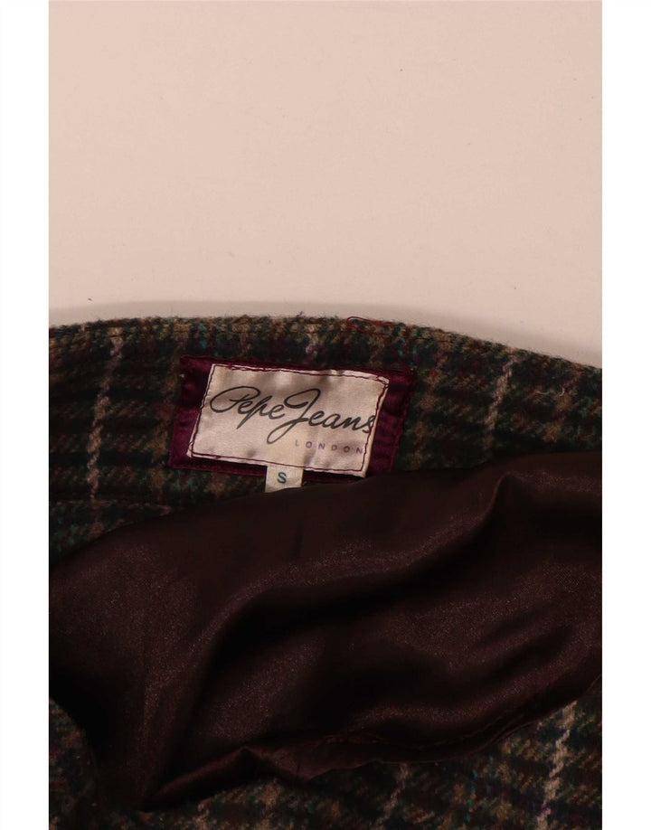PEPE Jeans Kvinder plisseret mininederdel Small W30 Khaki Houndstooth Polyester