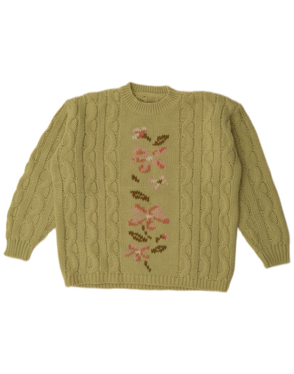 Vintage Dame Oversized Crew Neck Jumper Sweater UK 14 Medium Khaki Floral