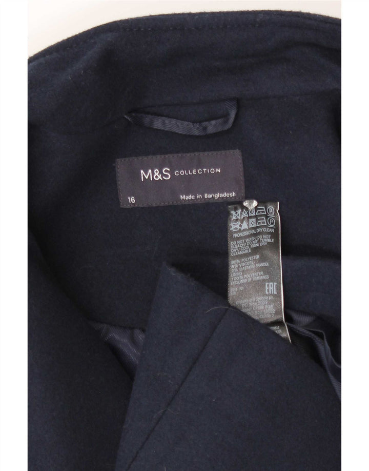 Marks & Spencer Dame Overfrakke UK 16 Large Navy Blue Polyester