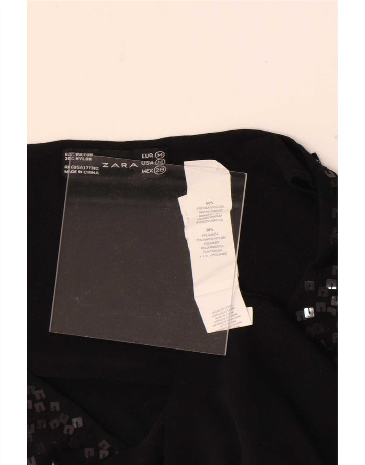 Zara Dame ærmeløs bluse Top UK 12 Medium Sort Flecked Viscose