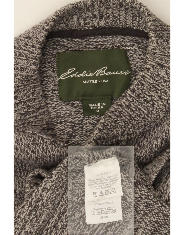 EDDIE BAUER Herre Button Neck Jumper Sweater Medium Grey Flecked Bomuld