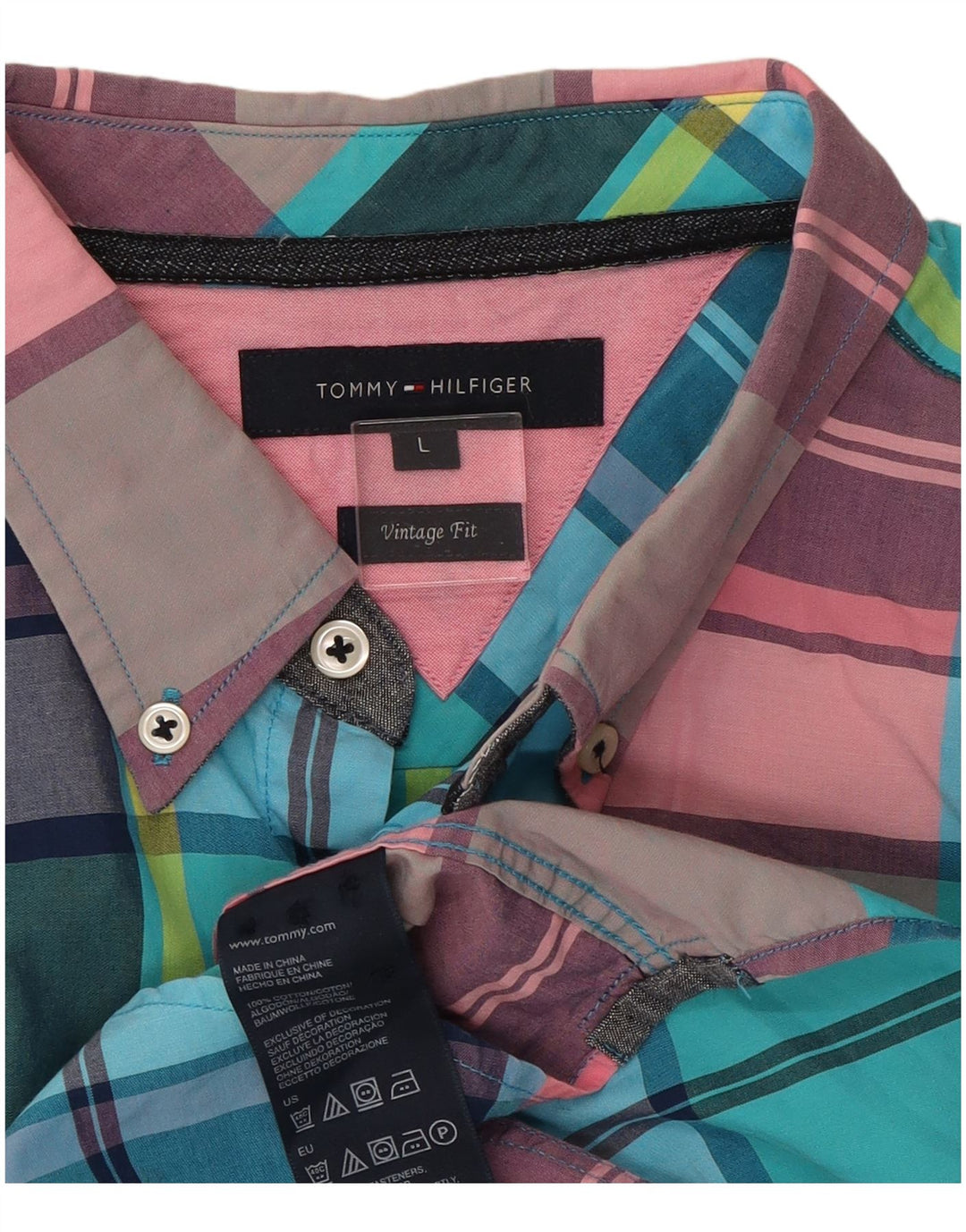 Tommy Hilfiger Herre Vintage Fit skjorte Stor flerfarvet ternet bomuld