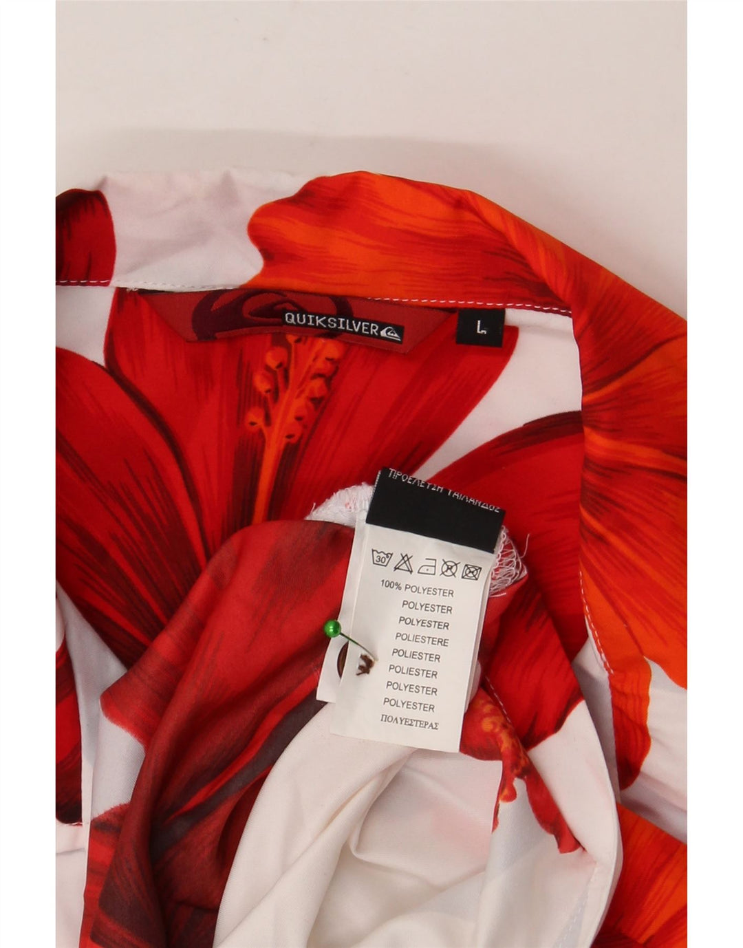 Quiksilver kortærmet herreskjorte stor hvid blomstret polyester