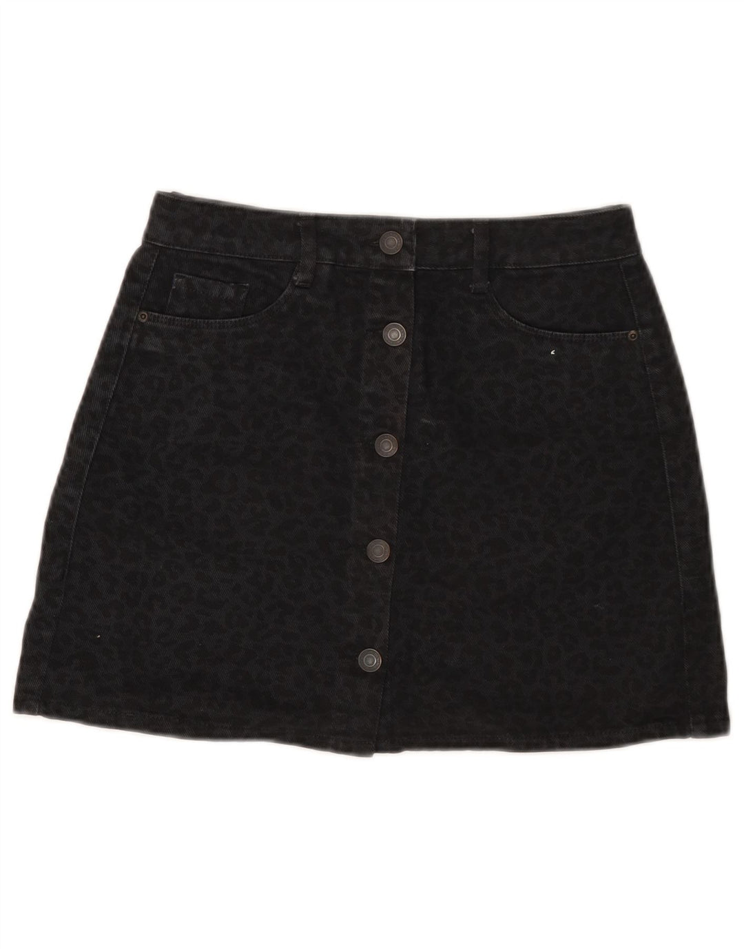 Pull & Bear Dame Denim Nederdel Small W26 Black Animal Print Bomuld