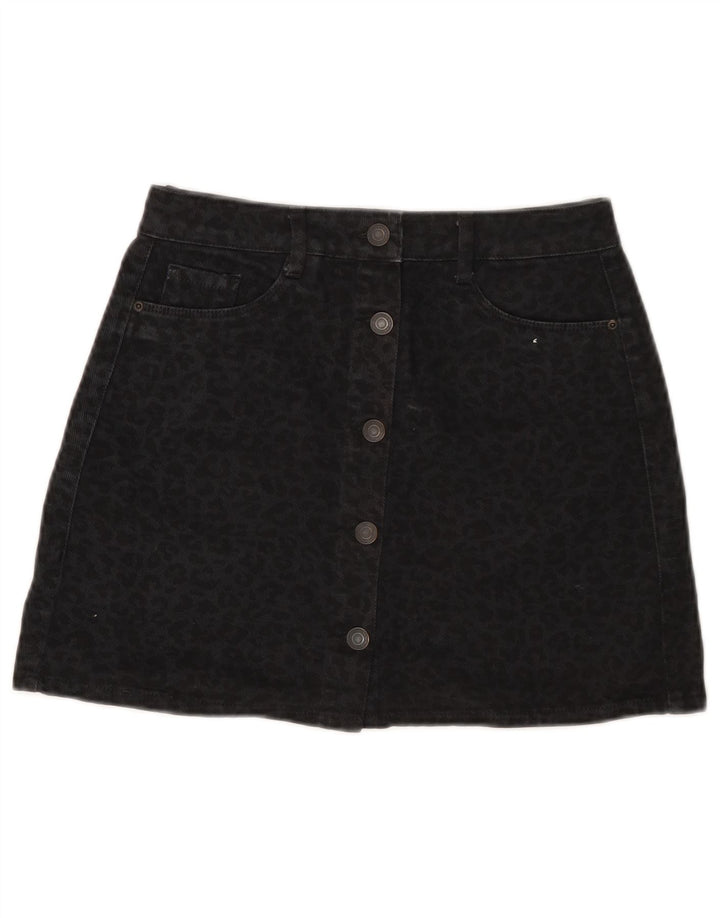 Pull & Bear Dame Denim Nederdel Small W26 Black Animal Print Bomuld