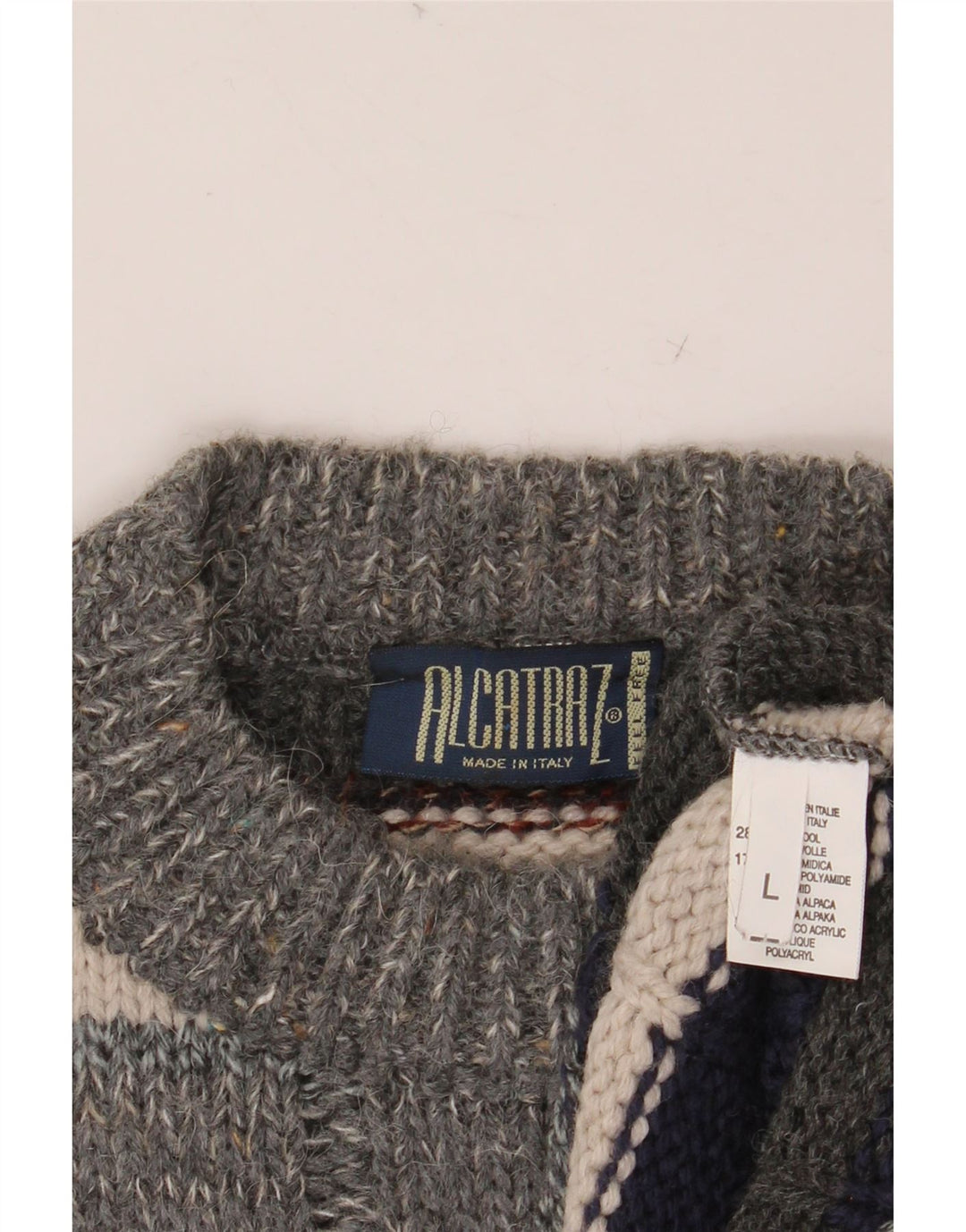 ALCATRAZ Herre sweater med rund hals, stor flerfarvet stribet uld