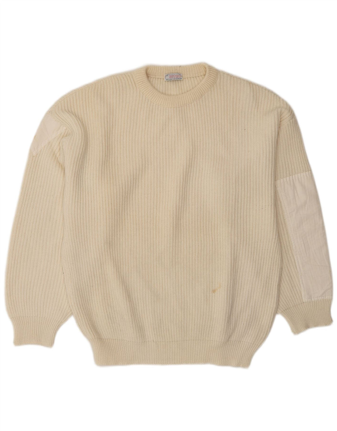 Vintage herre rund hals sweater stor beige colourblock uld
