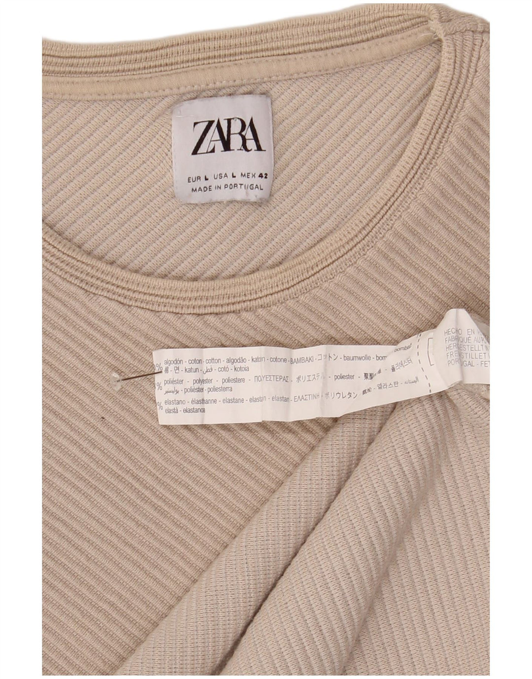 Zara Herre Top Langærmet Stor Beige Bomuld