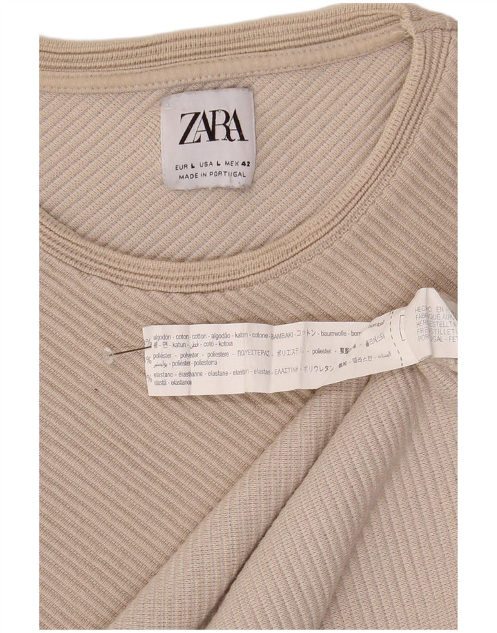 Zara Herre Top Langærmet Stor Beige Bomuld