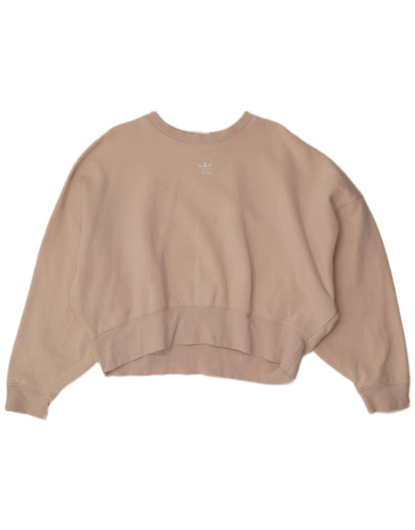 Adidas Womens Crop Oversized Sweatshirt Jumper UK 10 Small Off White Bomuld