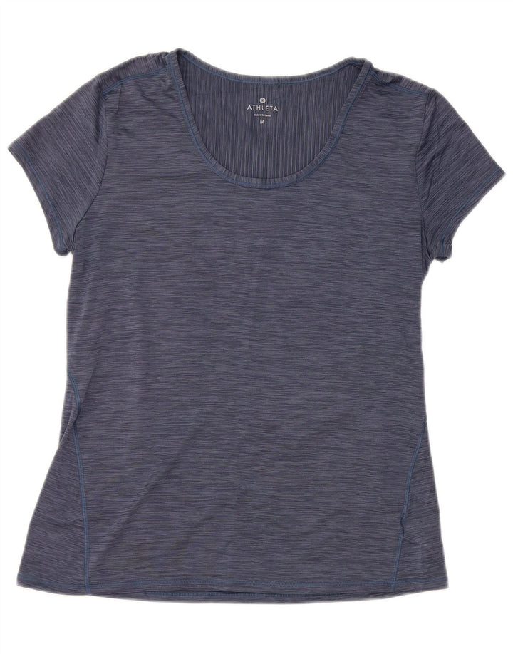 ATHLETA Dame T-Shirt Top UK 12 Medium Navy Blue Flecked Polyester
