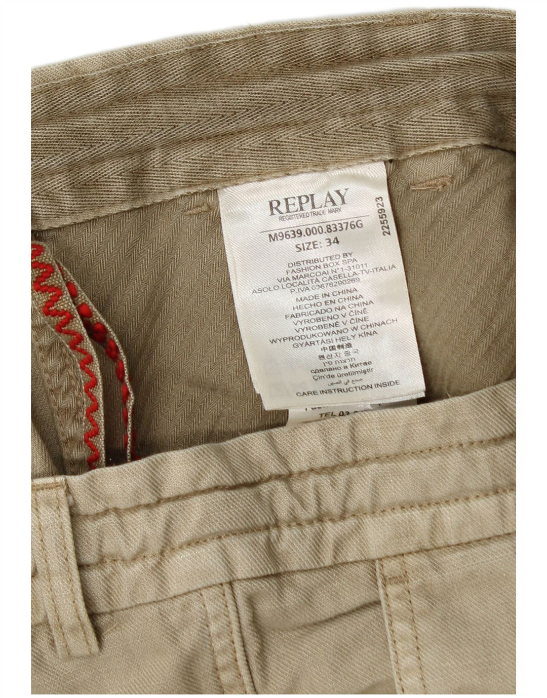 Replay Herre Chino Shorts W34 Stor Beige Bomuld