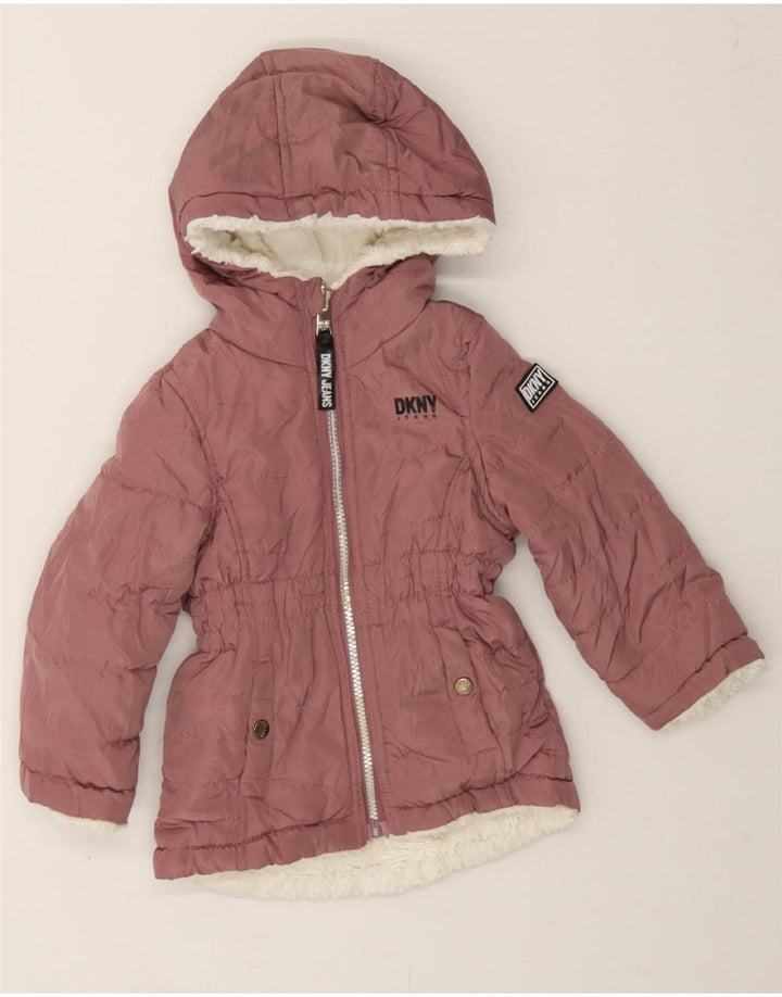 DKNY Girls Hooded Reversible Jacket 3-4 Years Pink Colourblock Polyester Vintage Dkny and Second-Hand Dkny from Messina Hembry 