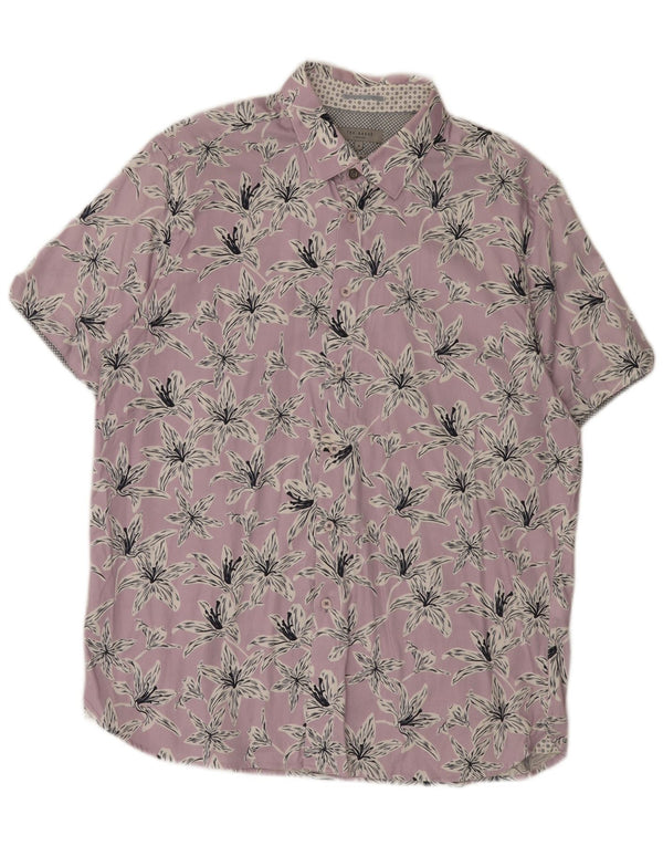 Ted Baker Kortærmet Herreskjorte Størrelse 6 2XL Lilla Blomsterbomuld
