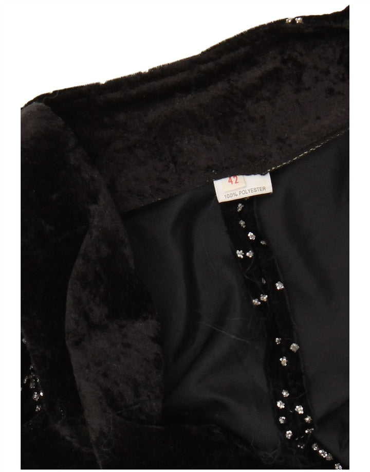 VINTAGE kvinders abstrakt mønster frakke Blazerjakke IT 42 Medium Sort